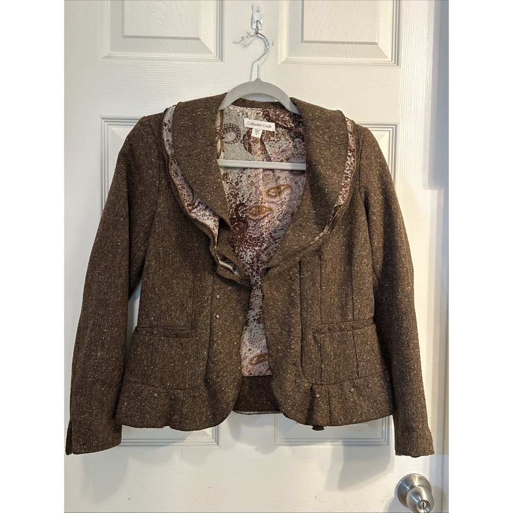 Coldwater Creek Women's Brown Polyester Wool Blend Blazer Jacket Size 4